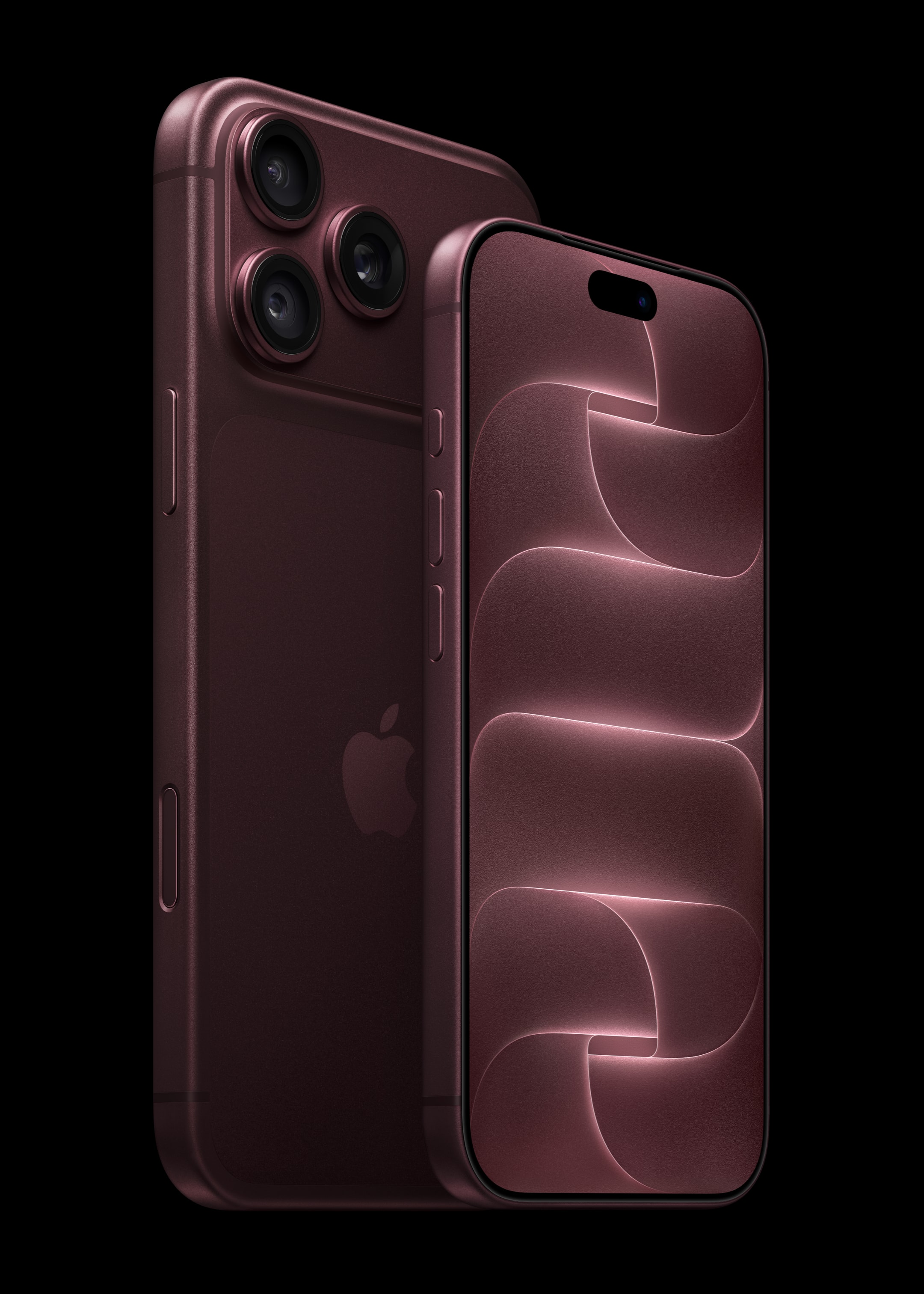 iPhone 18 Pro front alongside iPhone 18 Pro Max rear, in Burgundy